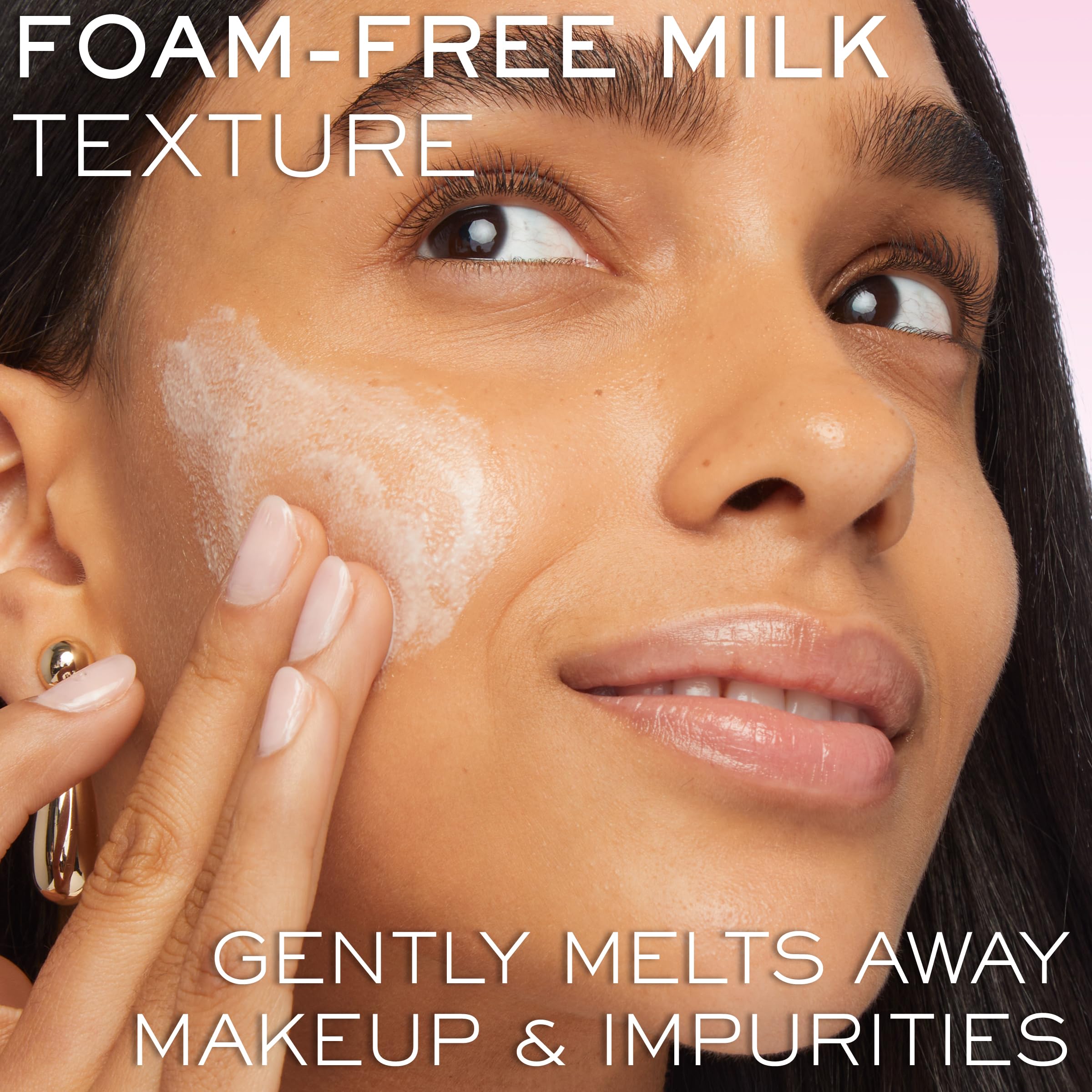 Lancôme milky cleanser texture close-up highlighting smooth emulsion and nourishing feel