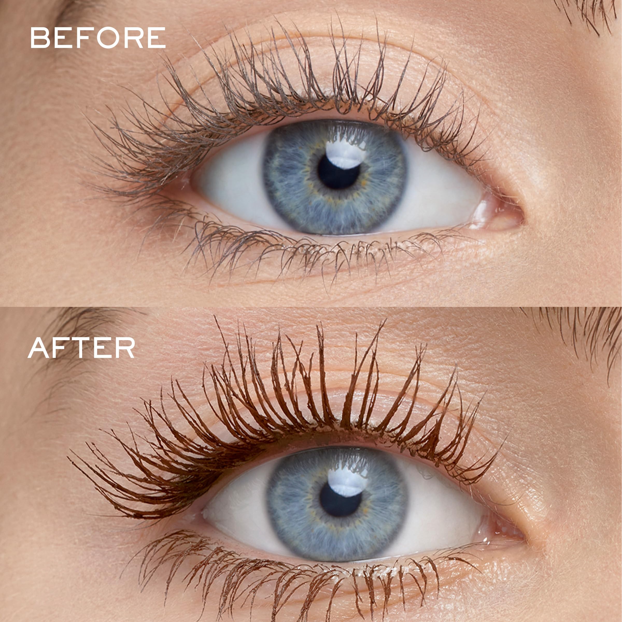 Lancôme Lash Idôle before and after lashes shows lift, length and fanned volume