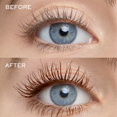 Lancôme Lash Idôle before and after lashes shows lift, length and fanned volume
