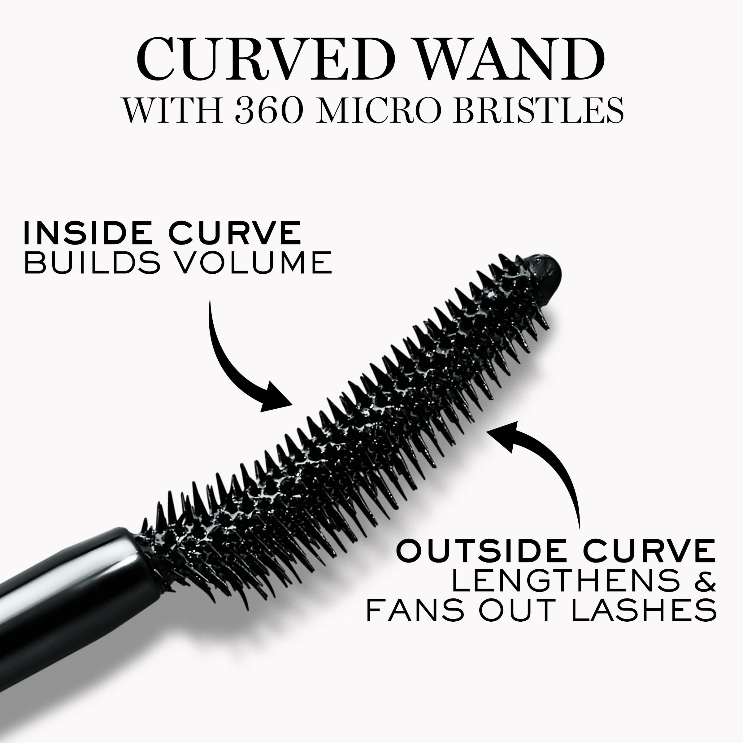 Lancôme texture swipe of mascara coating lashes for visible volume