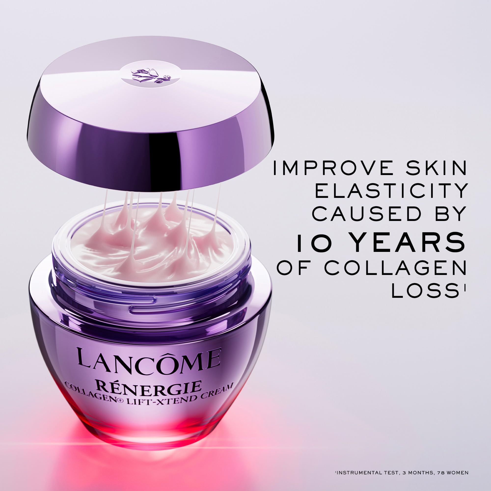 Lancôme 1.7 oz jar beside common object to show size and portability