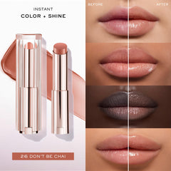 Lancôme Lip Idôle Butterglow color swatches on forearm illustrating buildable tint