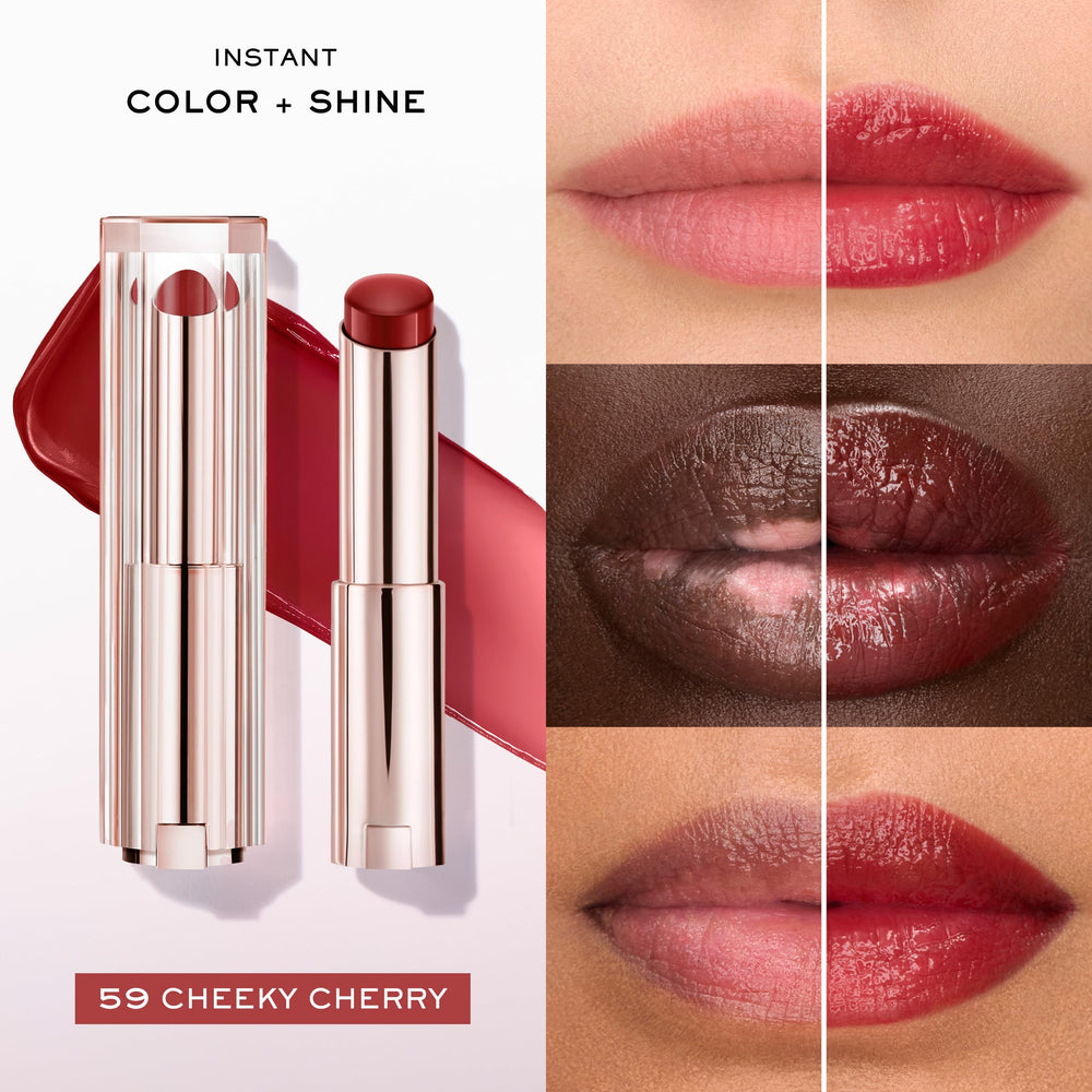 Lancôme swatch on hand of Cheeky Cherry showing buildable color and hydrated look benefit