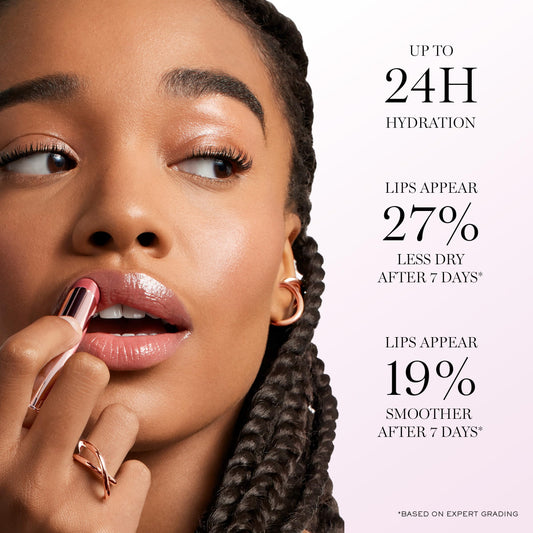 Lancôme texture close-up showing glossy buttery finish for smooth lips