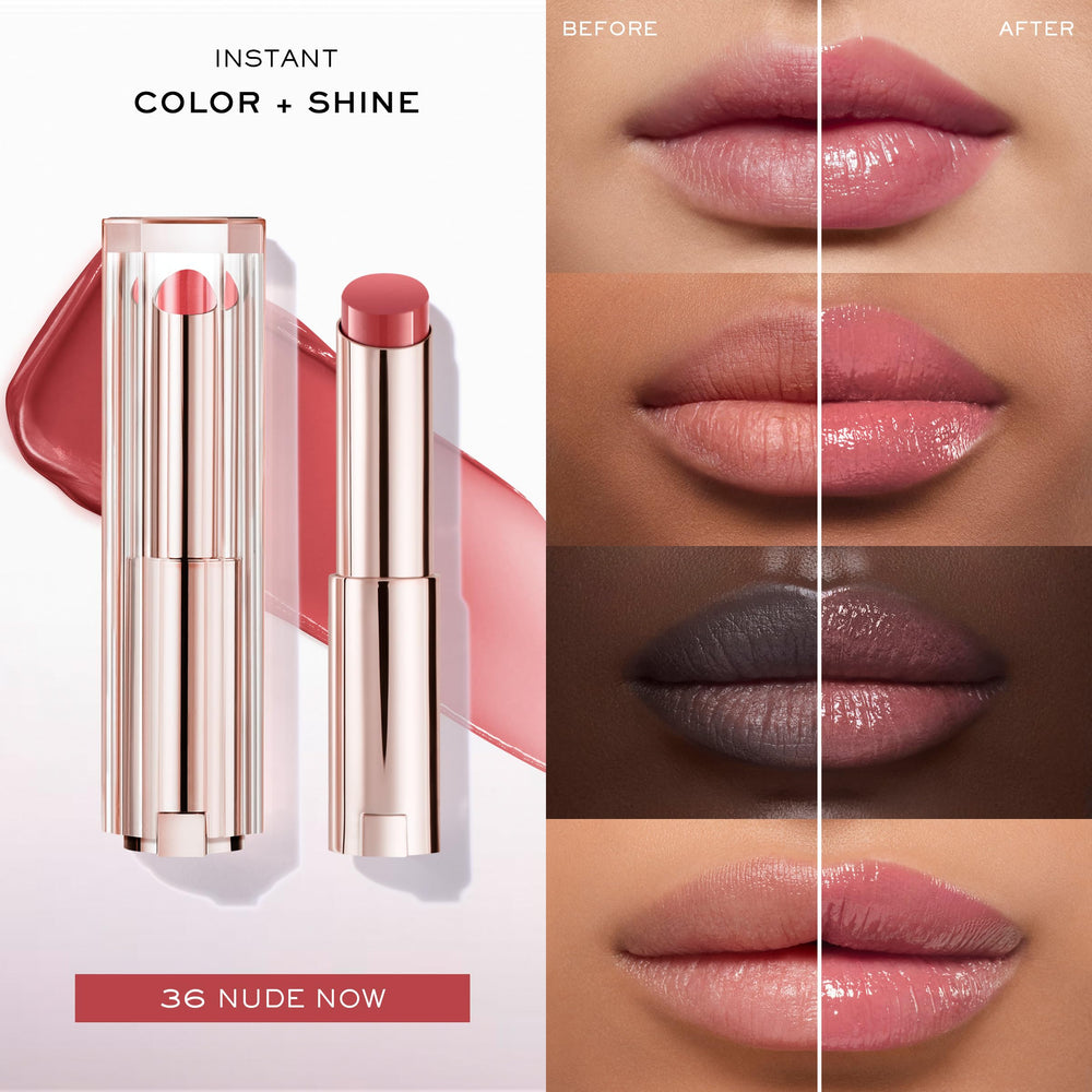Lancôme lip idôle texture close-up highlighting creamy, non-sticky emollience