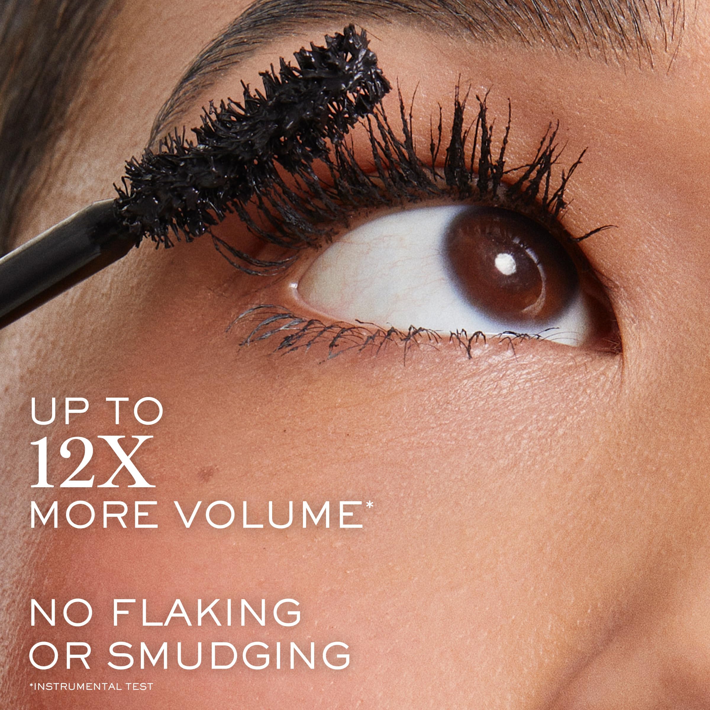 Lancôme before-and-after lashes demonstrating visible 12x fuller volume effect