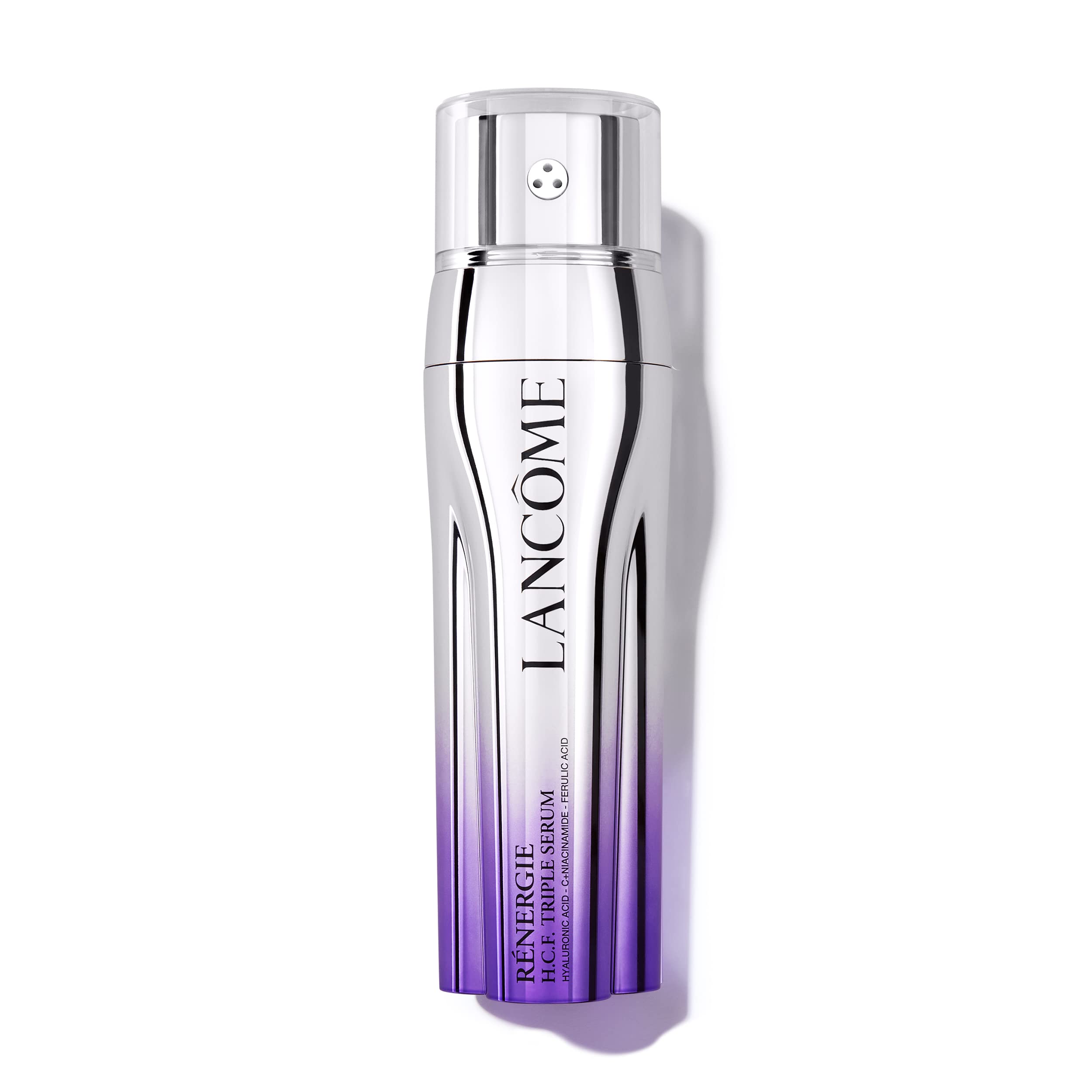 Lancôme bottle front view showing sleek packaging and visible formula benefits