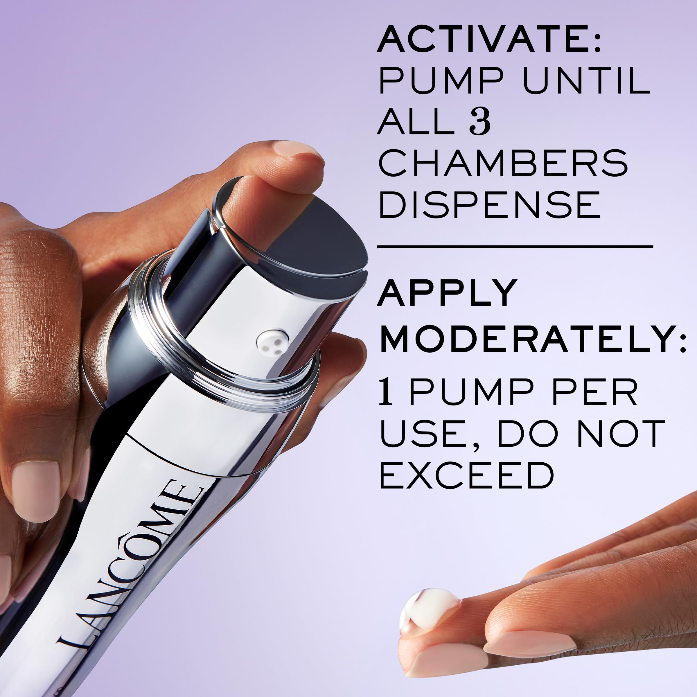 Lancôme hand applying serum demonstrating smooth application and plumping