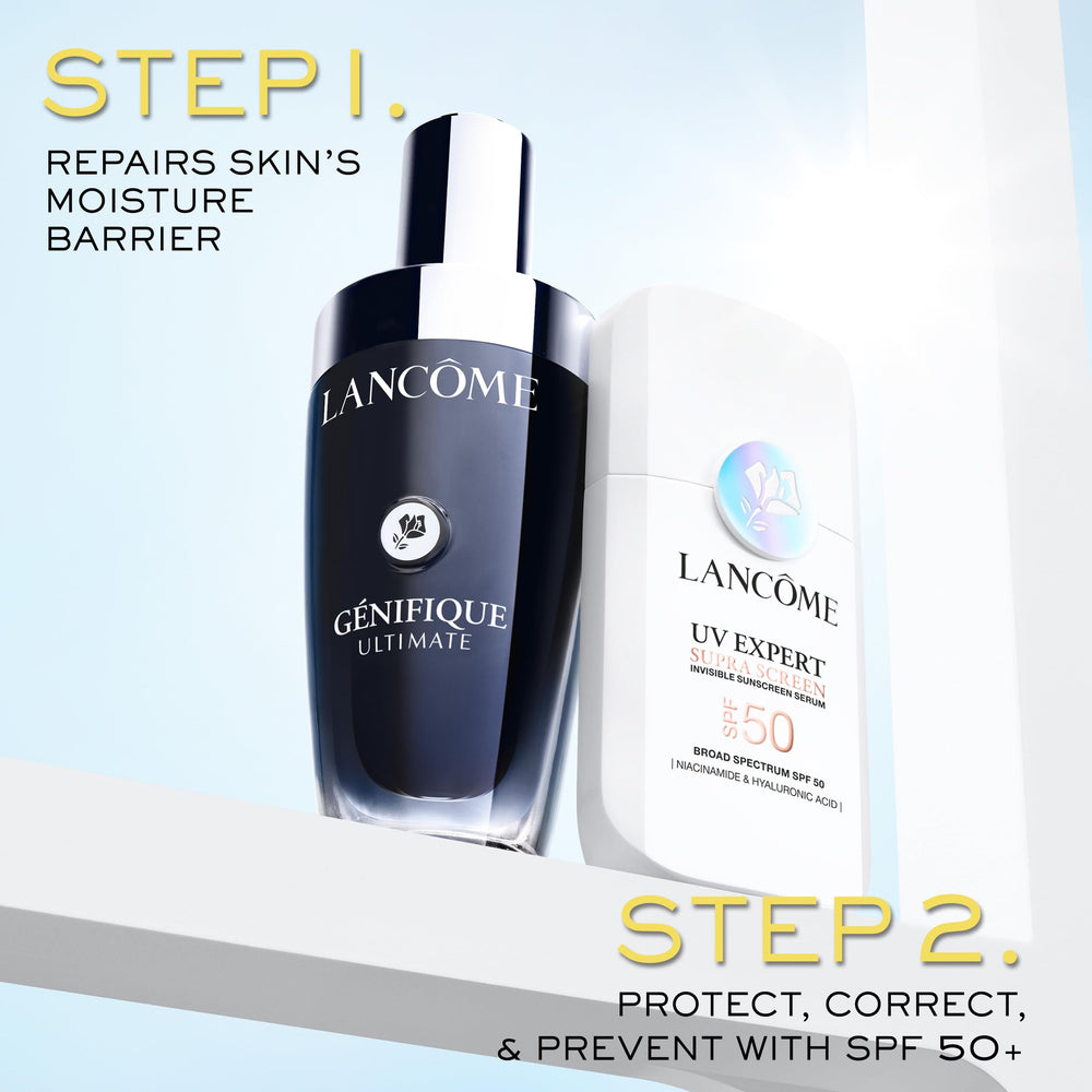 Lancôme lifestyle morning routine scene showing fast-absorbing protection and glow