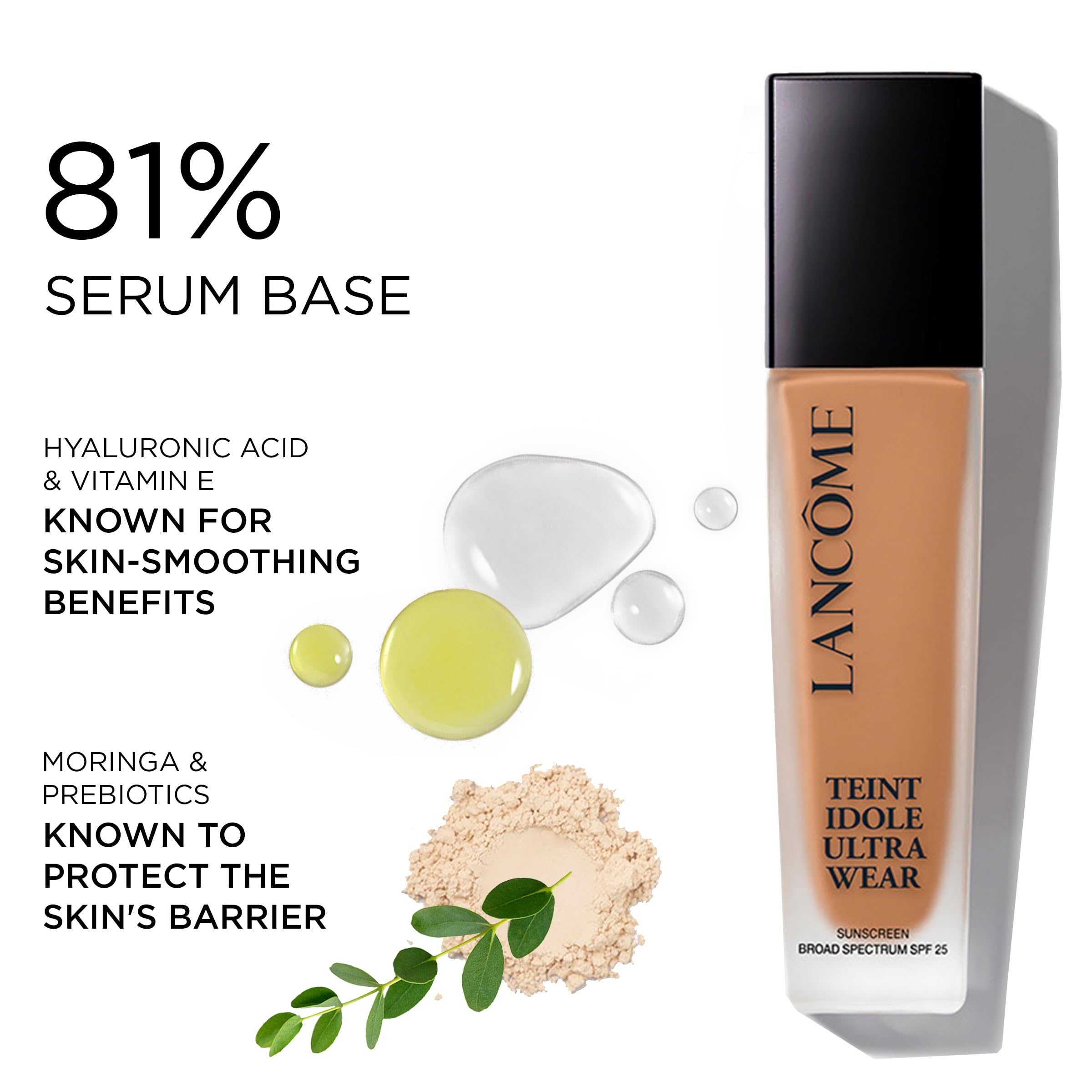 Lancôme applied with damp sponge creating medium coverage and natural finish benefit