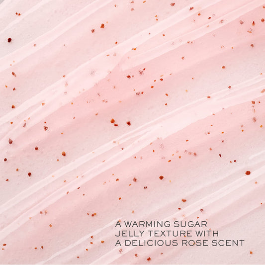 Lancôme close-up of scrub texture with visible sugar grains, shows gentle polish benefit