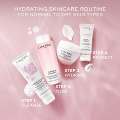 Lancôme before and after skin comparison suggesting improved texture and glow benefit