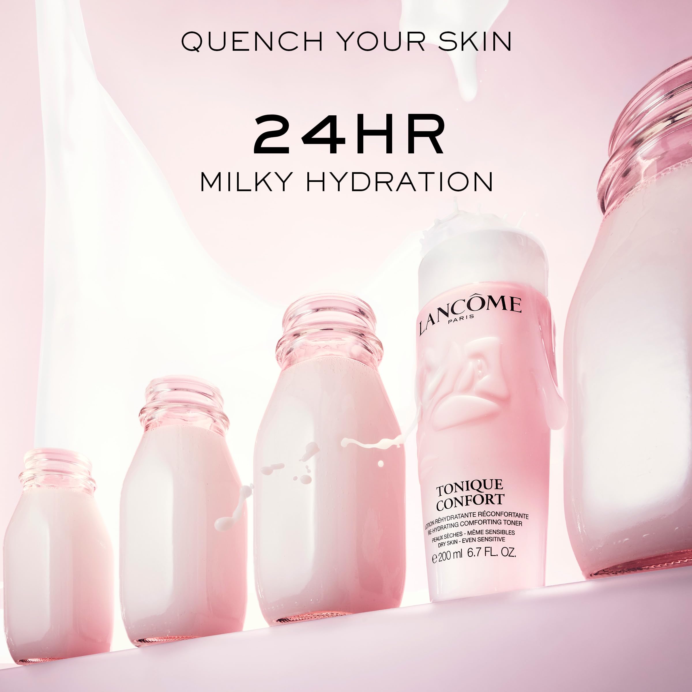 Lancôme bottle next to everyday items for size comparison and travel-friendly benefit