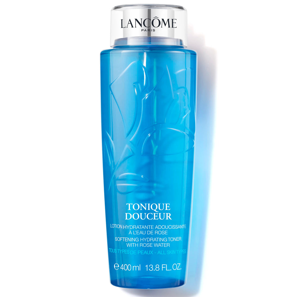 Lancôme Tonique Douceur front bottle showing volume and label benefits