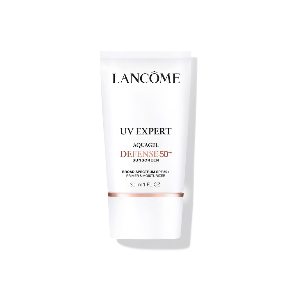 Lancôme front packaging showing SPF 50 protection and sleek bottle design benefit: clear labeling