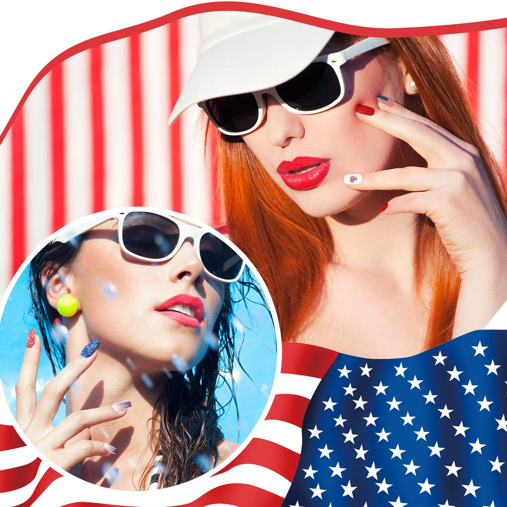 Landhoow close-up of American flag nail print highlighting vibrant color detail