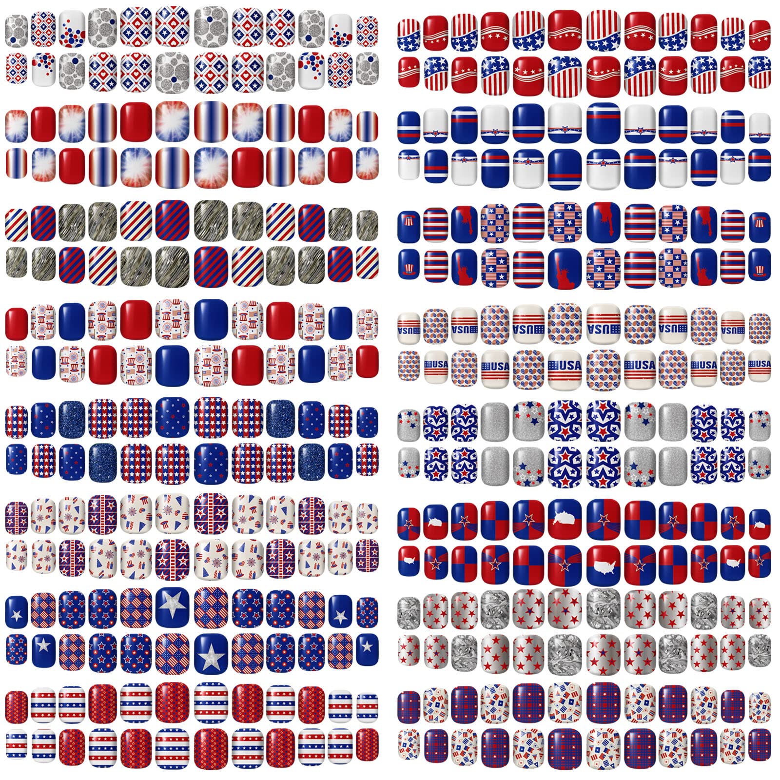 Landhoow front packaging showing full 384-piece patriotic nail set and variety