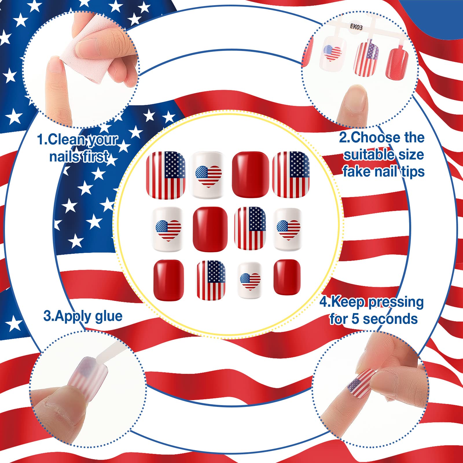 Landhoow finished patriotic manicure with outfit showing festive styling benefit