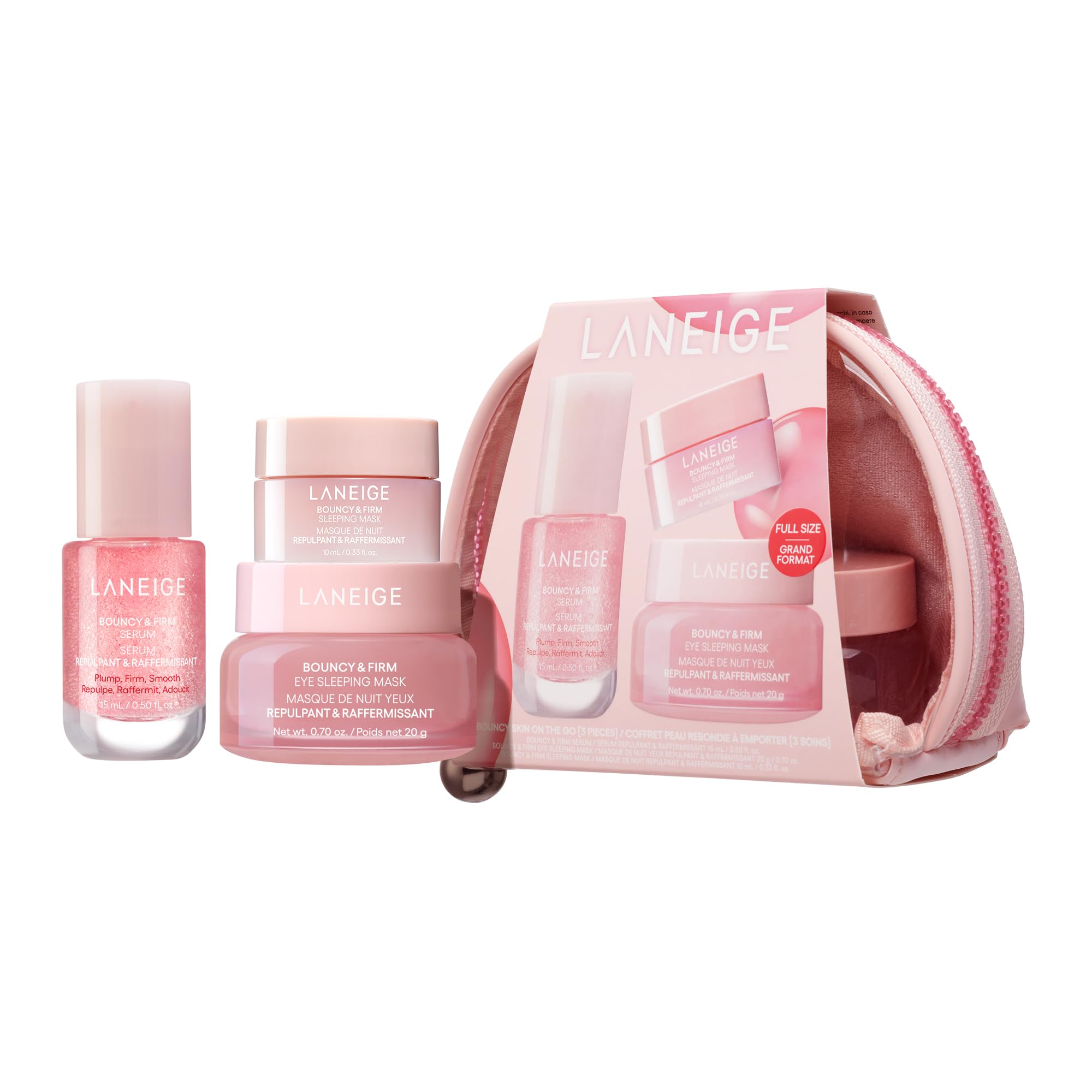 LANEIGE set front packaging showing complete travel skincare kit and convenience