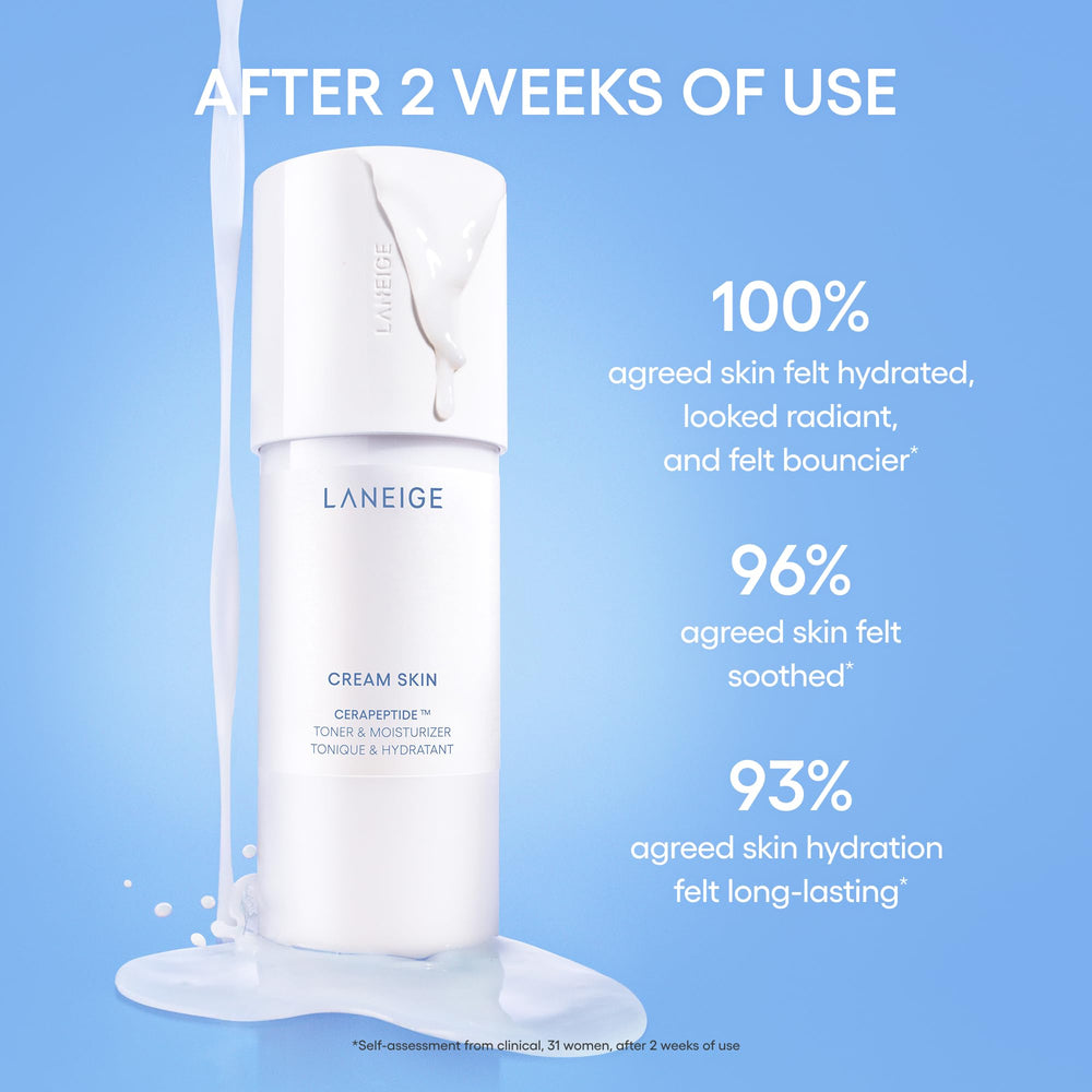 LANEIGE 320 ml bottle beside hand for scale demonstrating value