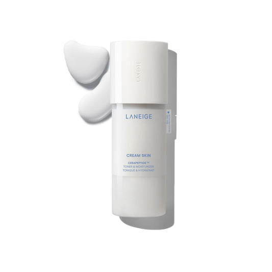 LANEIGE front bottle showing milky toner, boosts hydration quickly