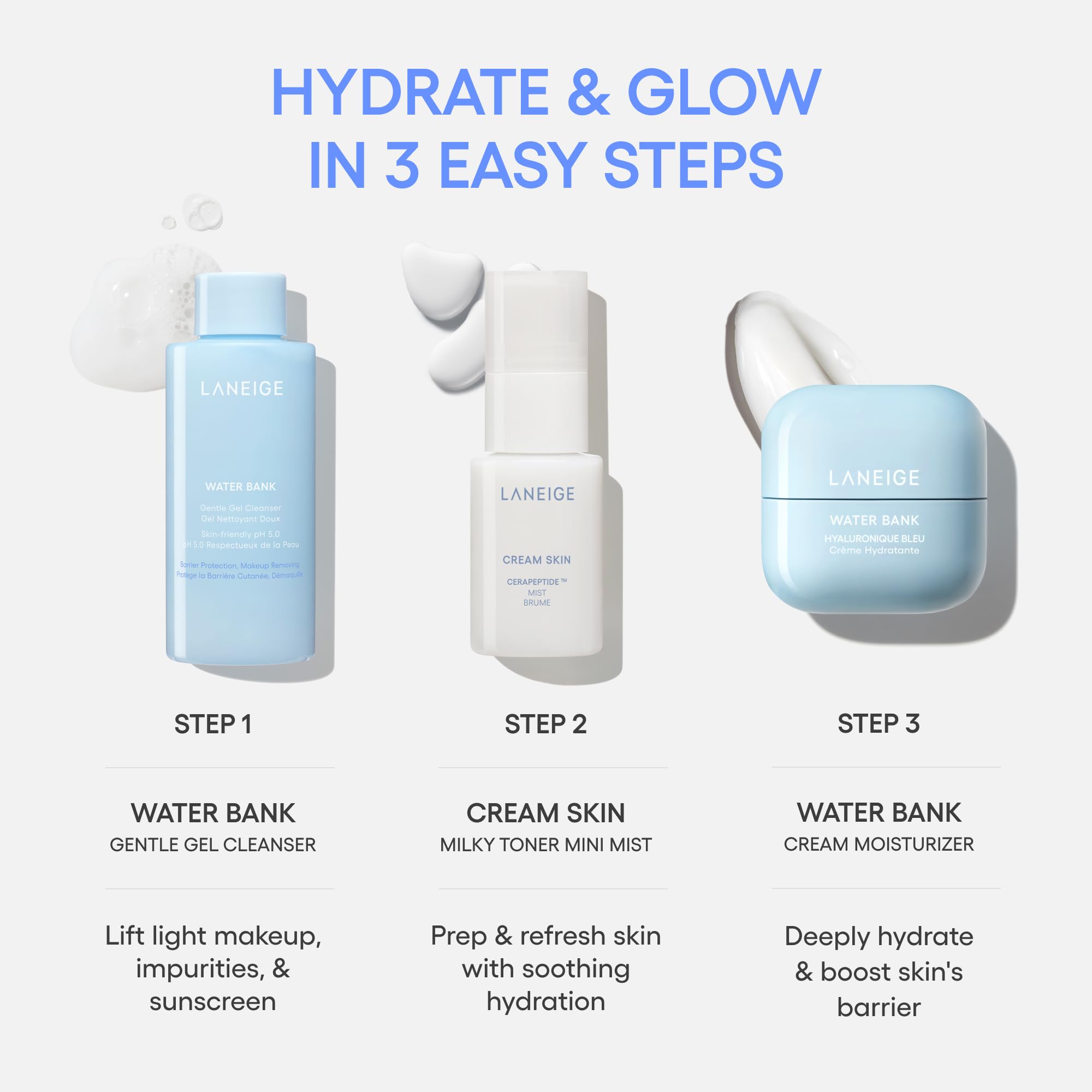 LANEIGE Cream Skin Mist in mid-spray demonstrating quick soothing hydration