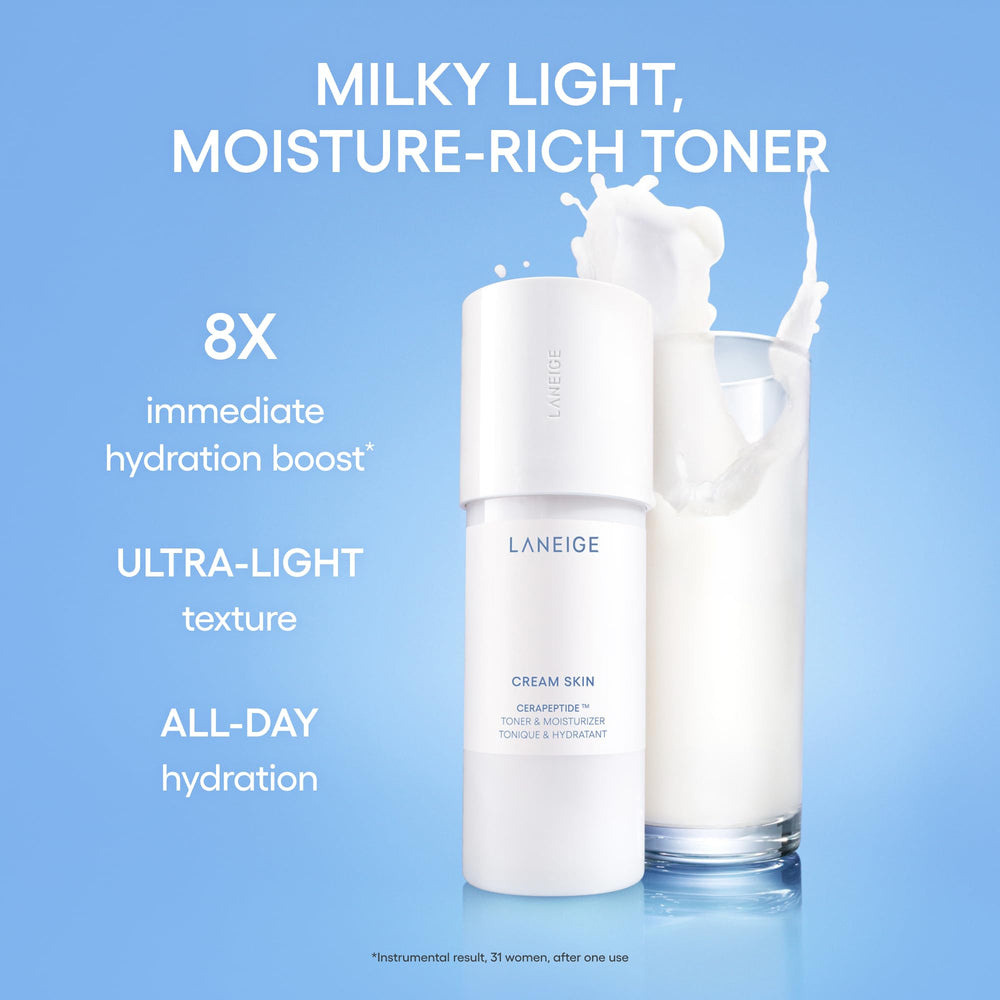 LANEIGE refill package next to bottle, reduces plastic waste