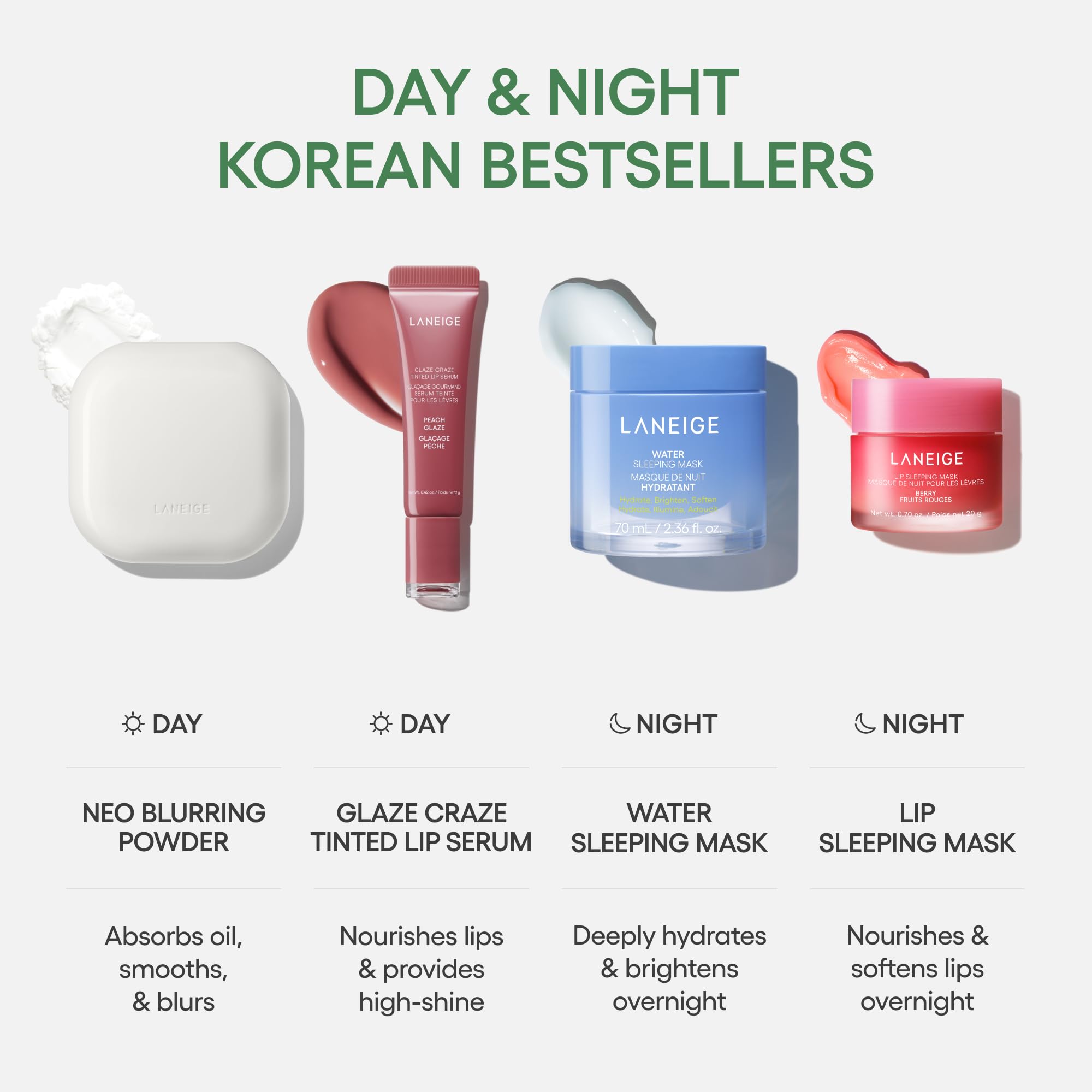 LANEIGE model applying compact for discreet evening shine control