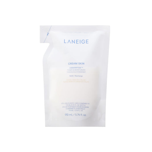 LANEIGE front view of refillable bottle showing sleek packaging and easy reuse benefit