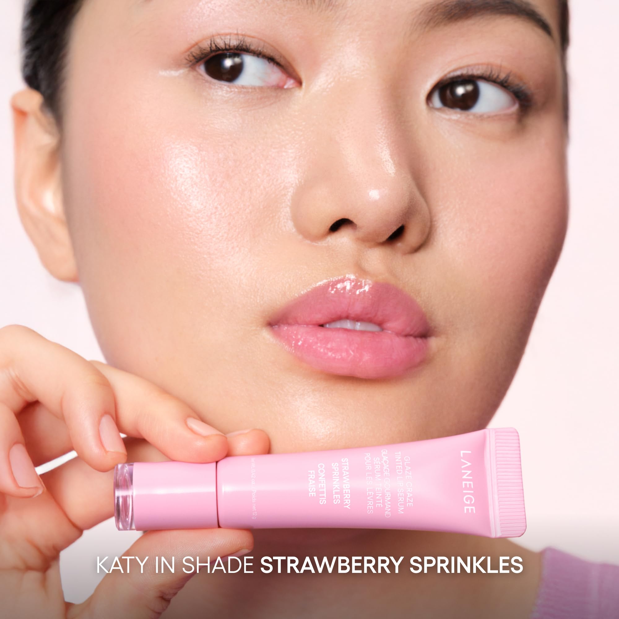 LANEIGE glossy serum texture showcasing smooth hydration and reflective finish