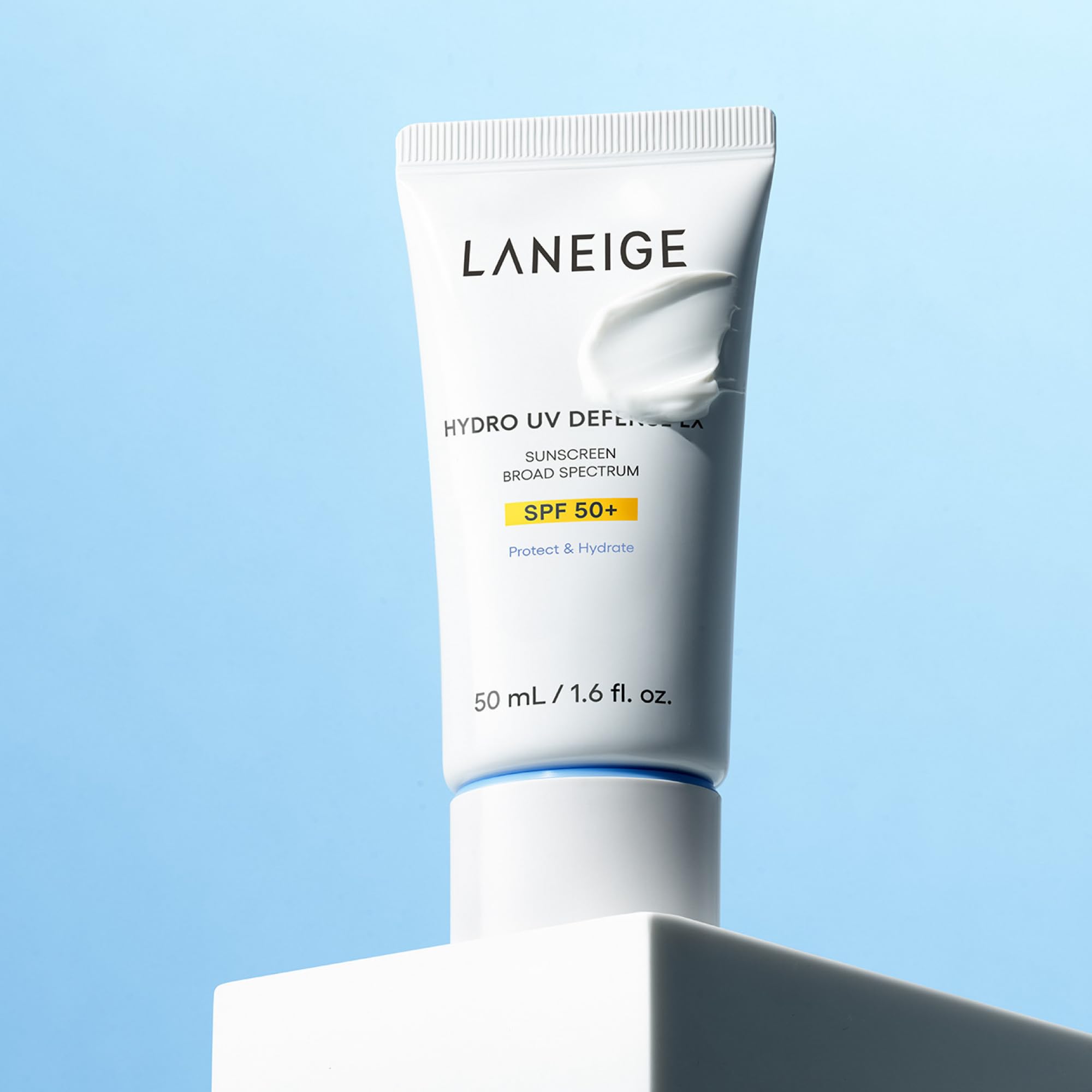 LANEIGE pump dispensing sunscreen highlighting easy controlled application