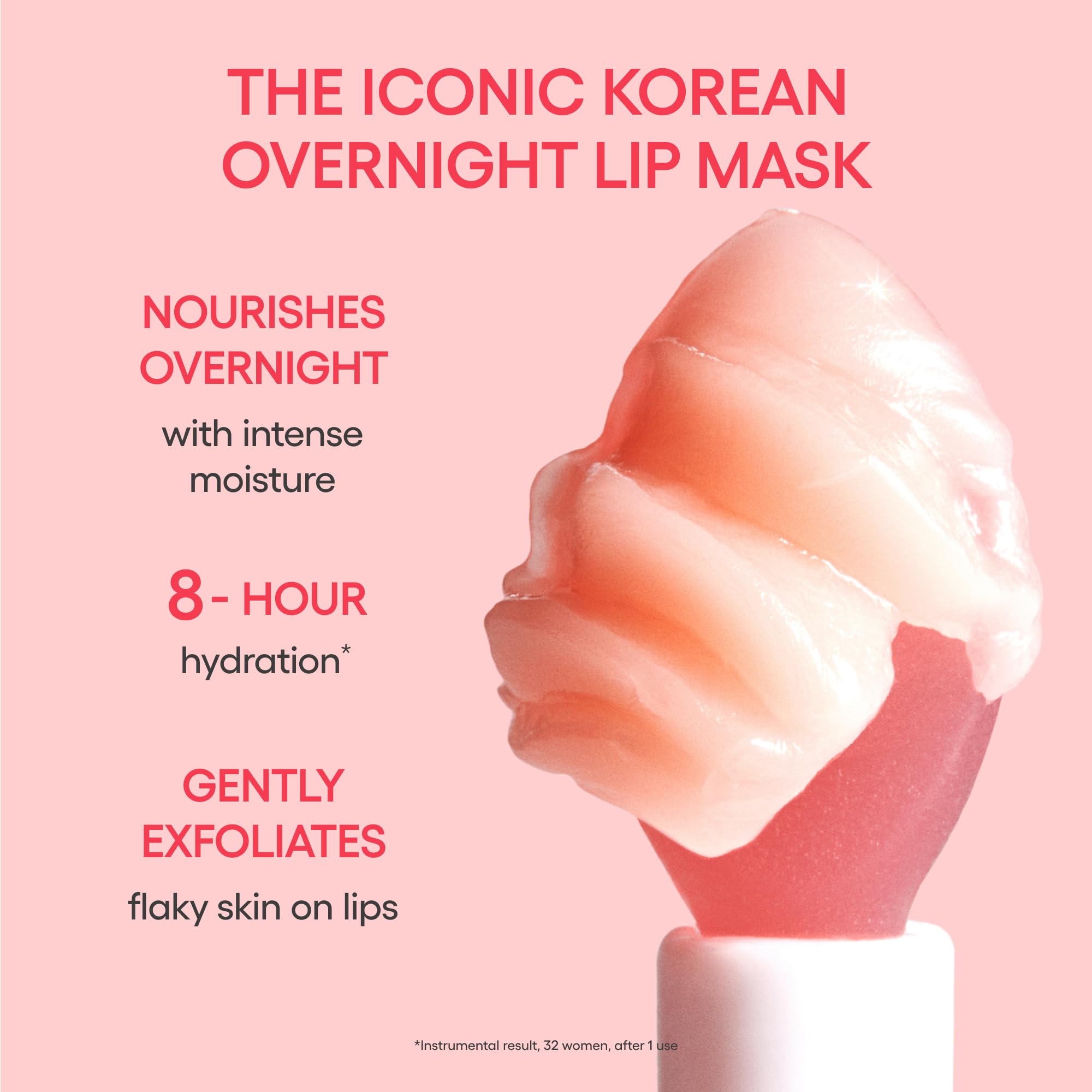 LANEIGE mask on fingers demonstrating easy smooth application for soft lips