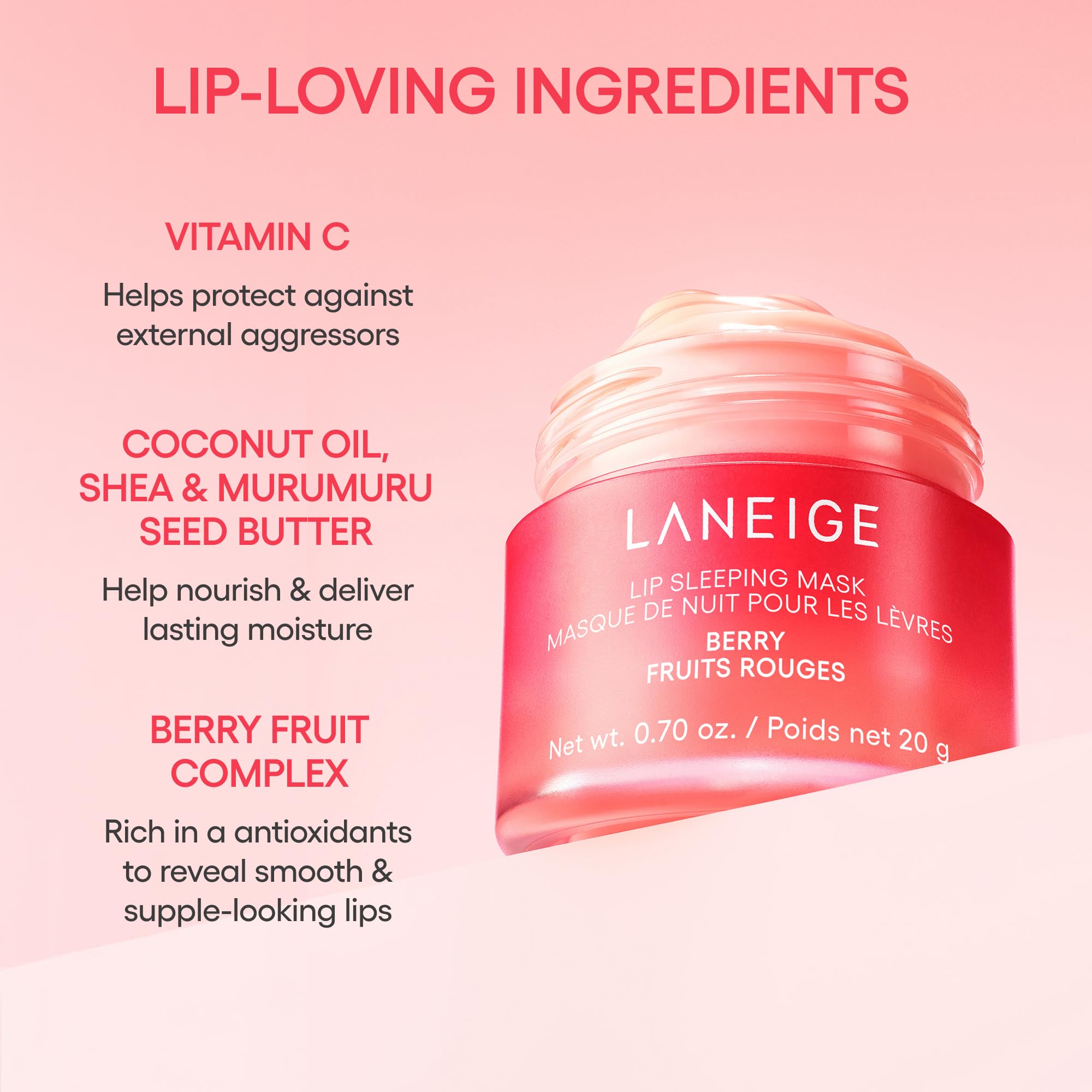 LANEIGE ingredients shot featuring shea and murumuru for lasting moisture