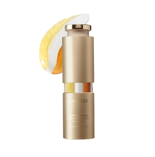 LANEIGE front packaging showing triple-chamber bottle and brand benefits