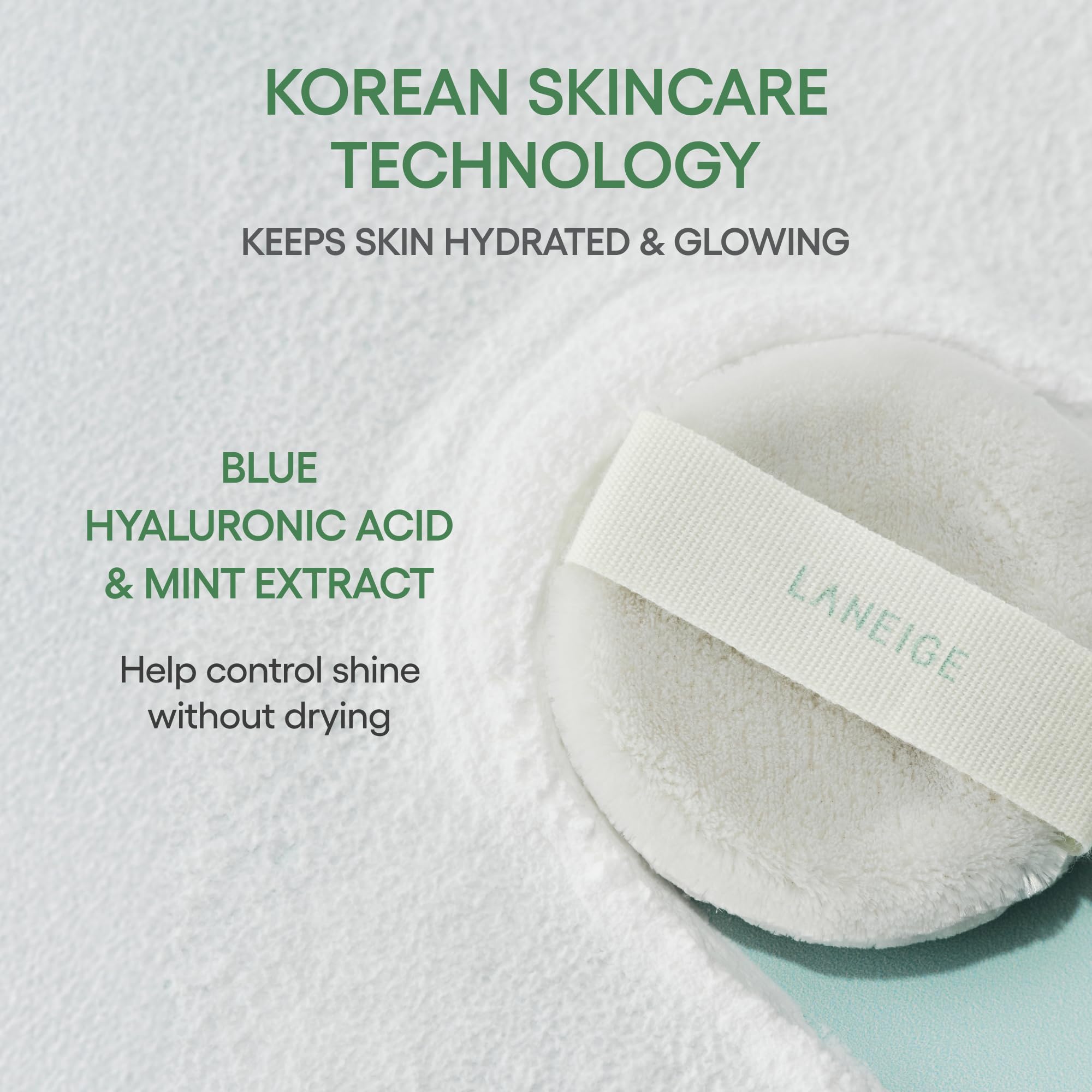 LANEIGE powder close-up showing ultra-fine texture for soft-focus finish