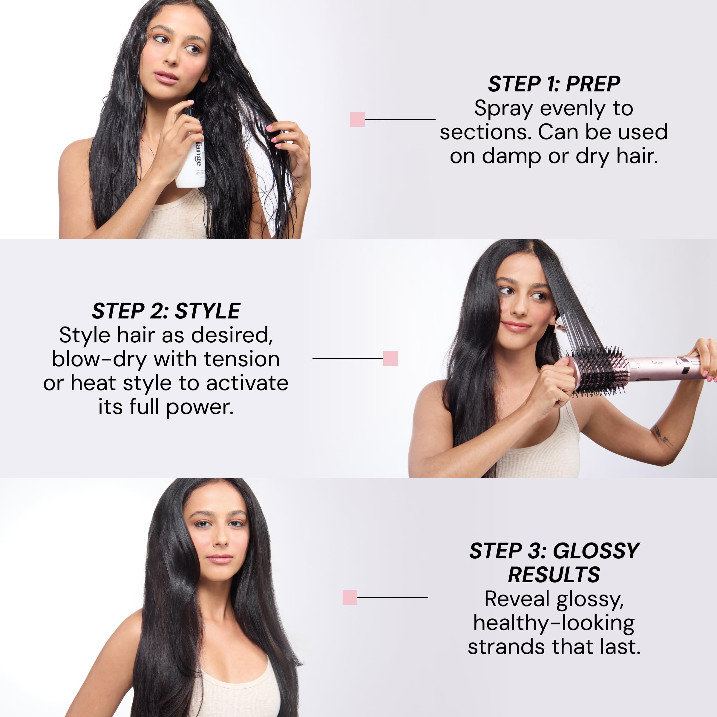 L'ANGE HAIR mist on damp hair before blow-dry to improve styling efficiency