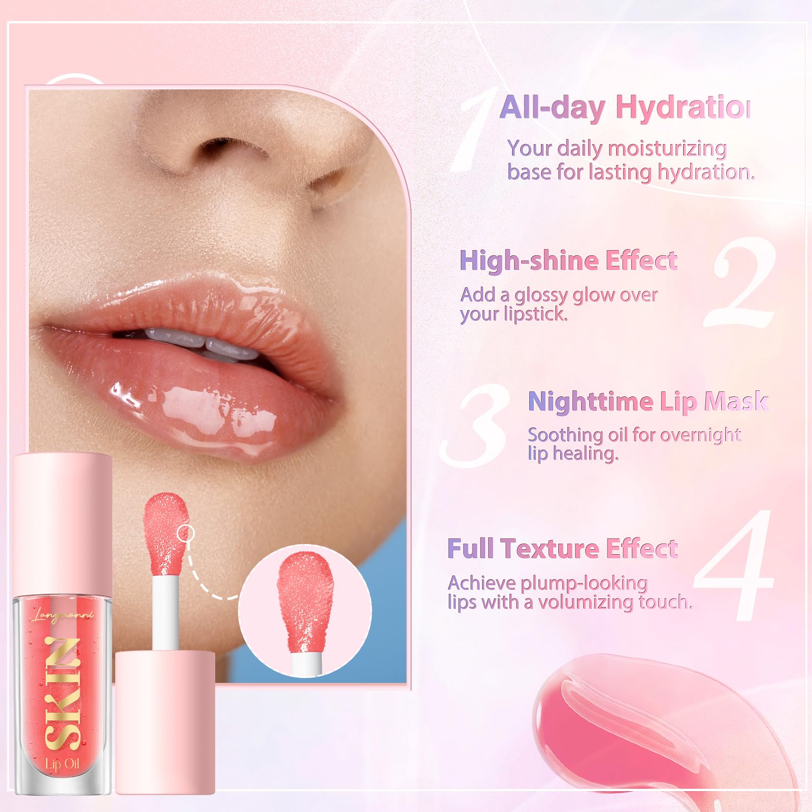LANGMANNI chocolate lip oil before and after on lips for smoother look