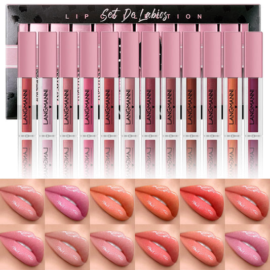 LANGMANNI front packaging showing all twelve mini glosses and variety benefit
