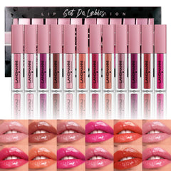 LANGMANNI front view of 12 gloss tubes showing color range and easy storage