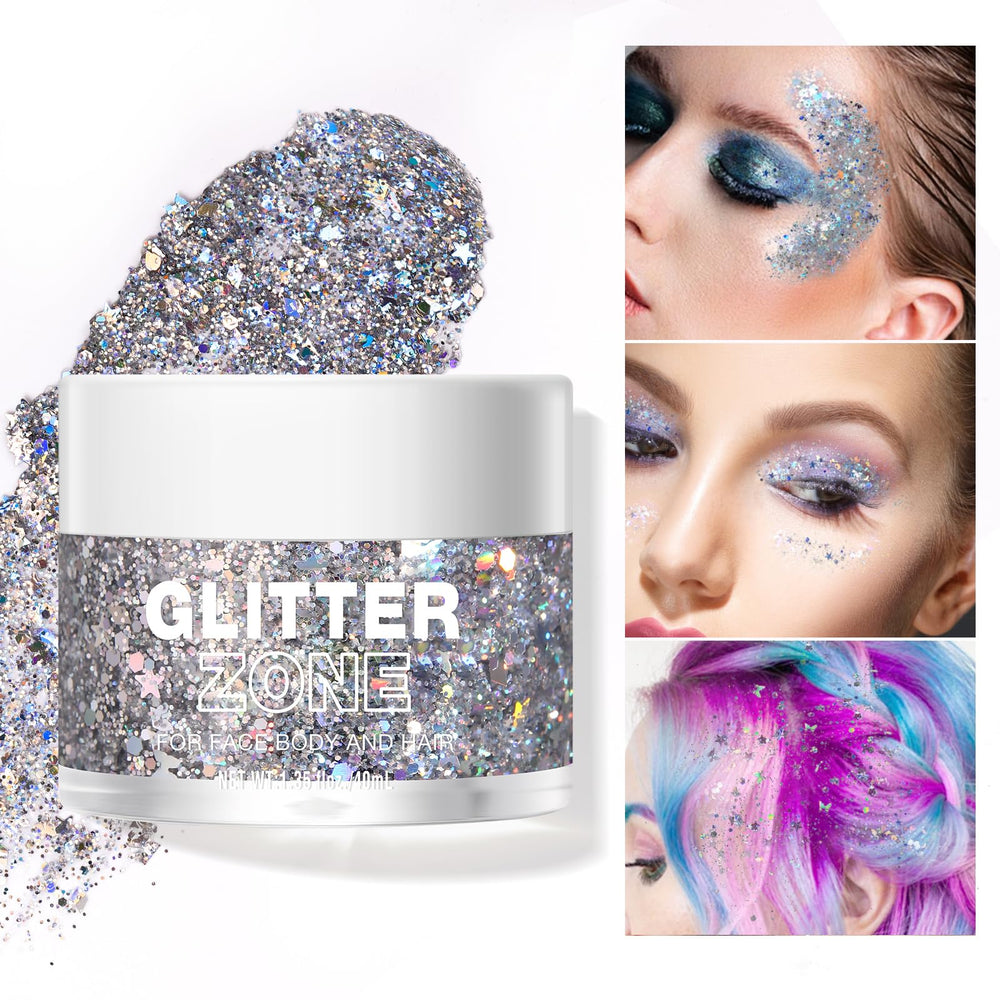 LANGMANNI close-up holographic glitter showing multi-color reflection benefit