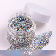 LANGMANNI open jar revealing glitter-packed gel for long-lasting sparkle