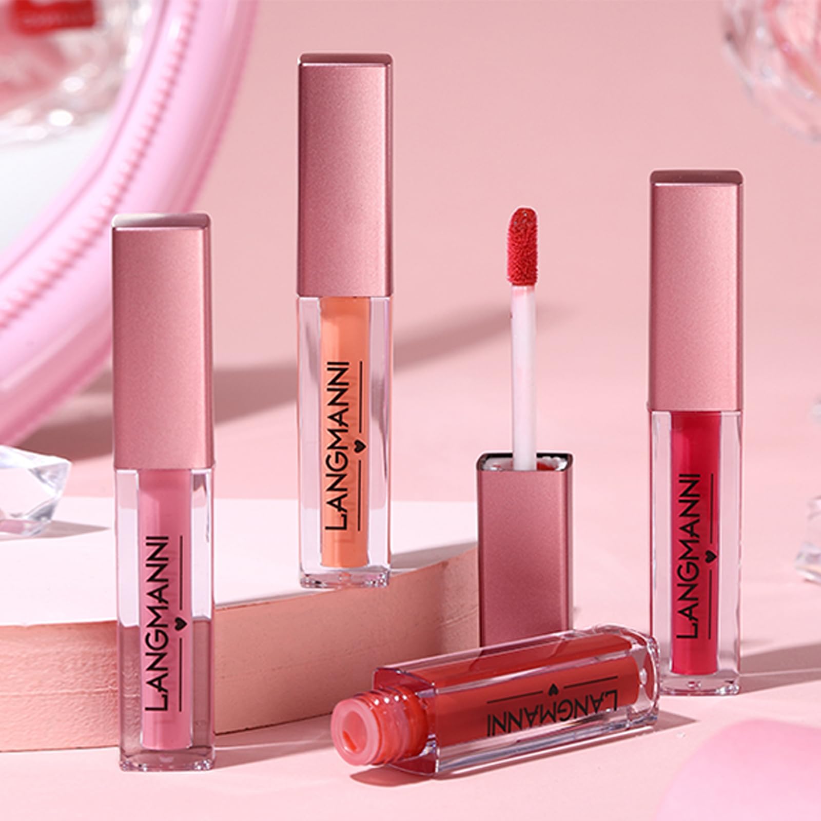 LANGMANNI gloss set styled on makeup table for everyday routine inspiration