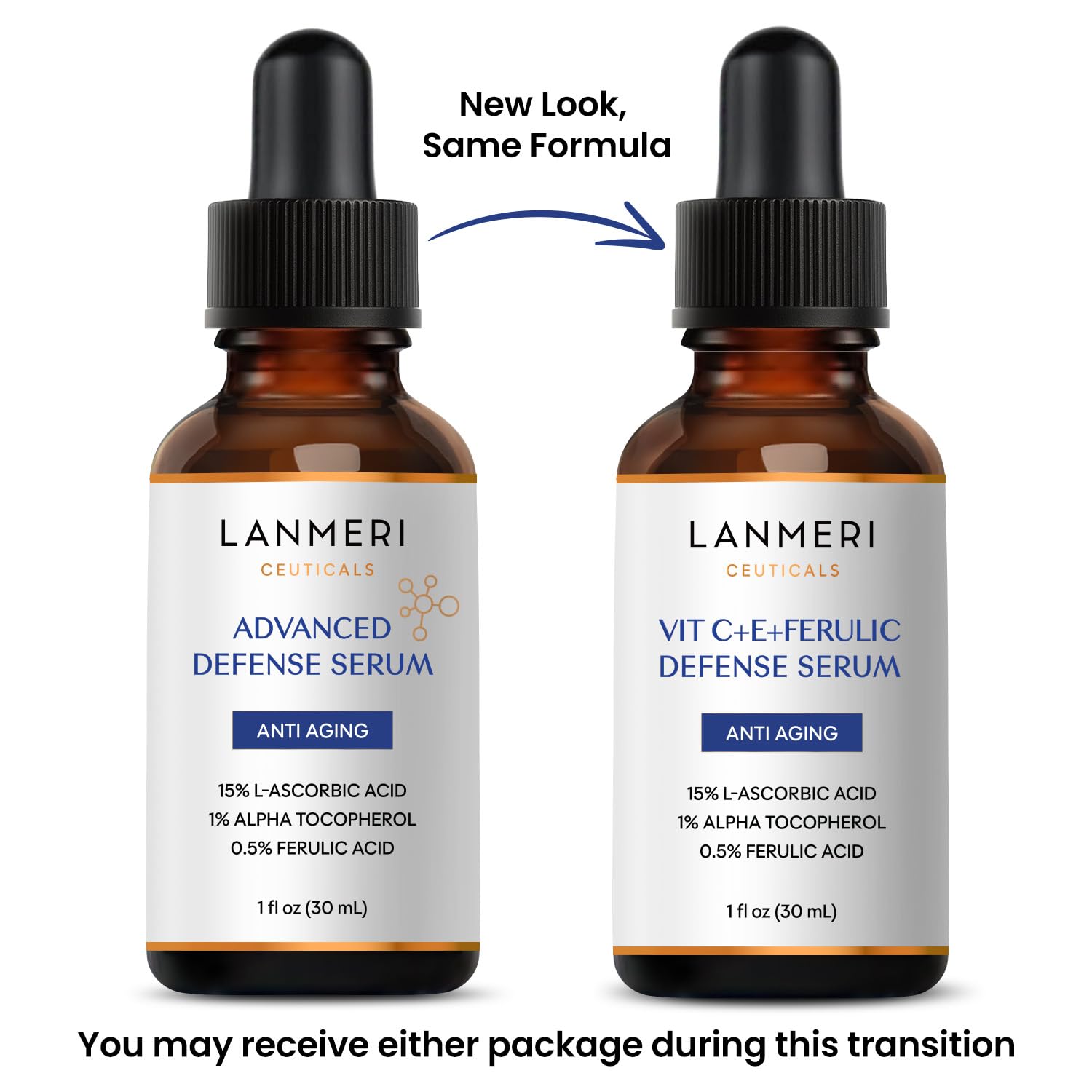 Lanmeri amber airless pump close-up showing protective packaging that preserves potency
