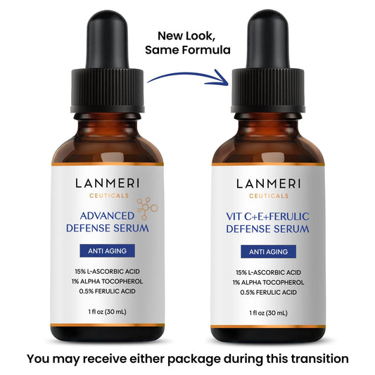 Lanmeri amber airless pump close-up showing protective packaging that preserves potency