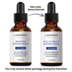 Lanmeri amber airless pump close-up showing protective packaging that preserves potency