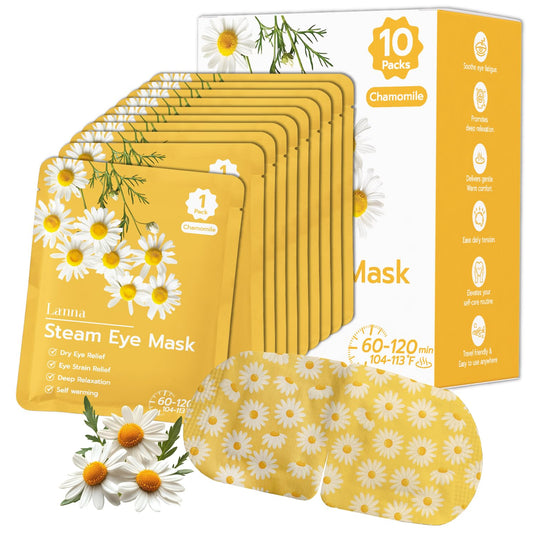 LANNA front packaging showing chamomile steam mask benefits