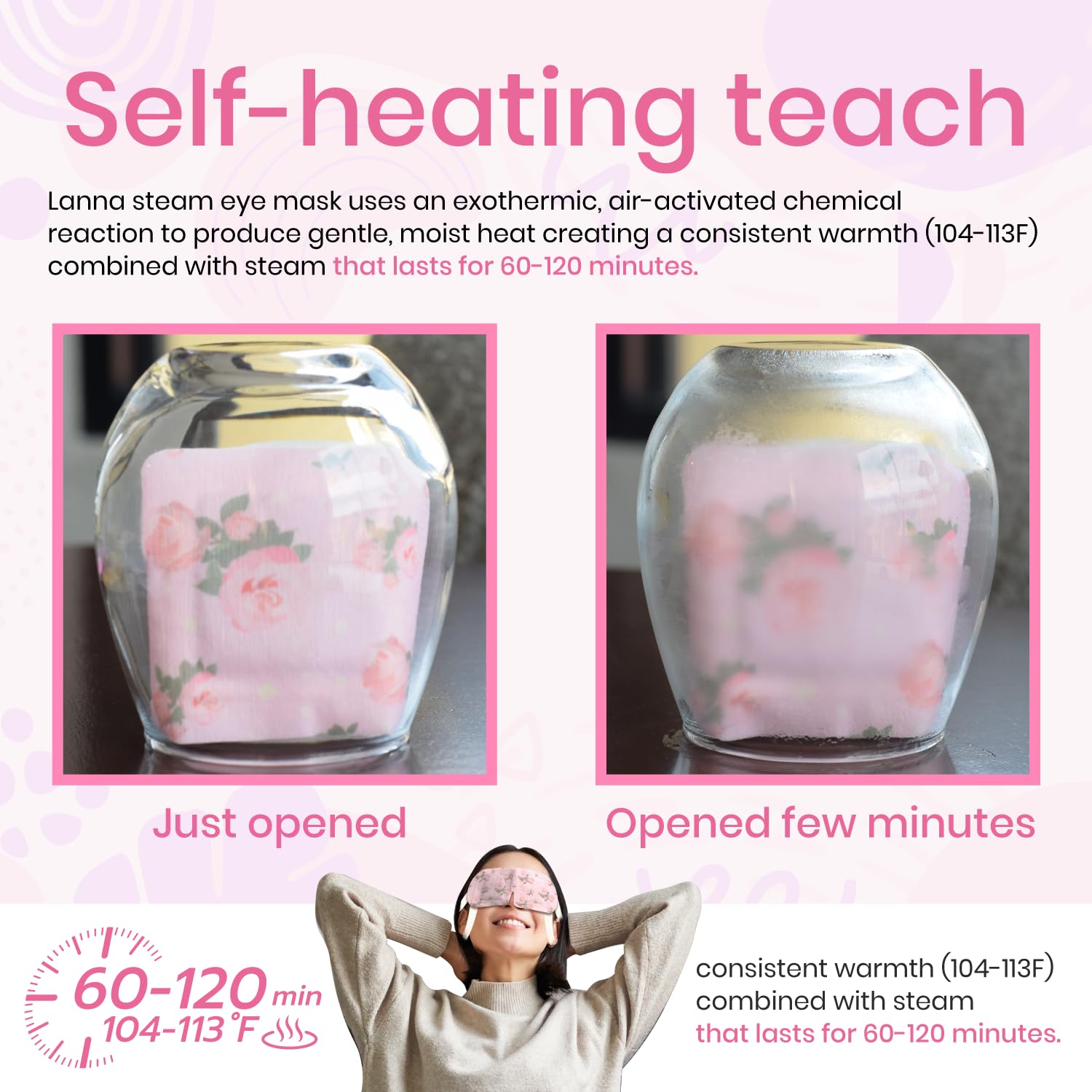 LANNA opened mask releasing warm steam indicating soothing heat