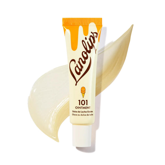 Lanolips 101 front tube showing Dulce de Leche flavor for portable hydration