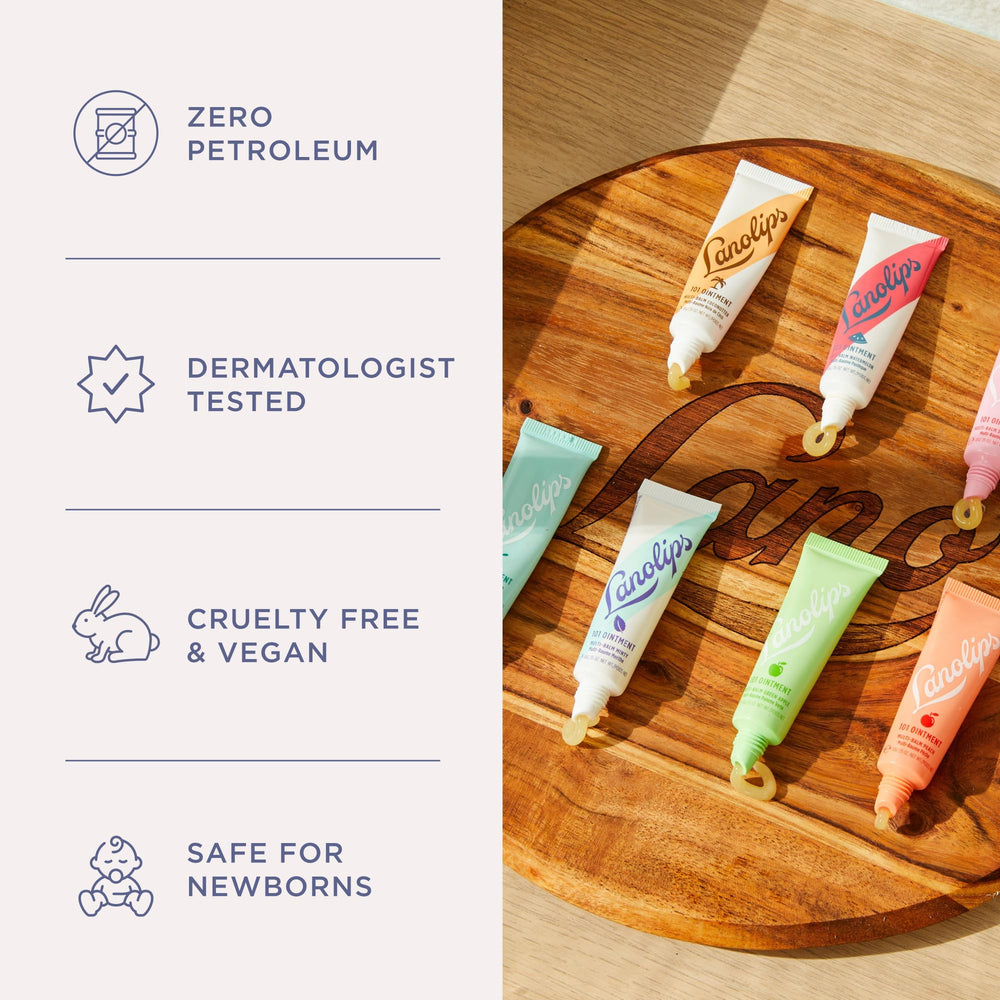 Lanolips ingredient label close-up highlighting clean, petrolatum-free formula
