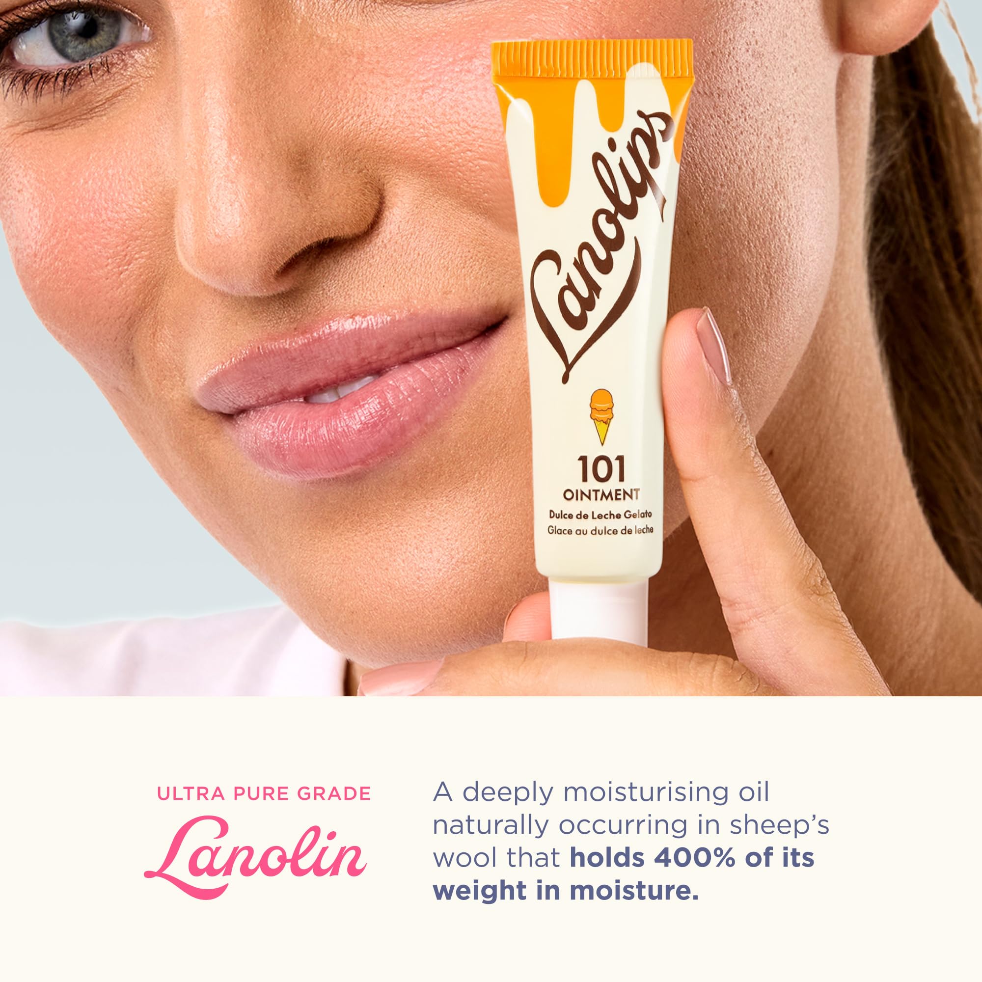 Applying Lanolips 101 to lips for instant soothing and protection